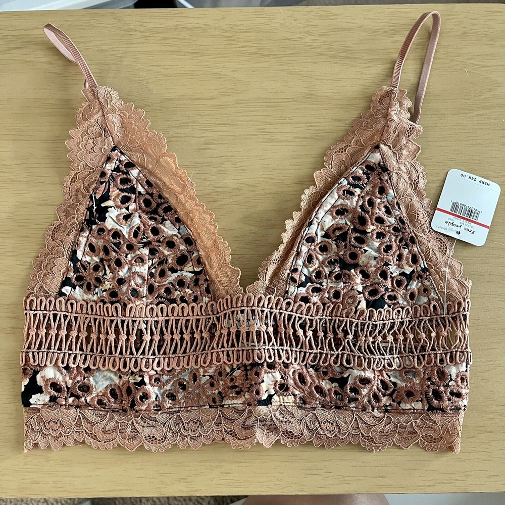 Free People Womens Emma Soft Longline Bra XS Floral Boho OB1121489 Crochet Lace